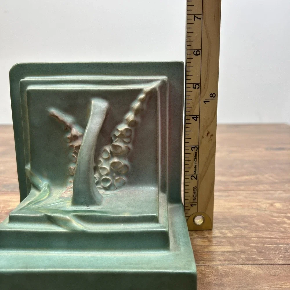 Roseville Pottery Foxglove Bookends Art‎ Pottery Ceramic Green Pink 5.75